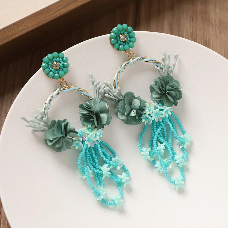 Design Bohemian Fringed Stud Earrings Niche Long Mori Vacation Style Earrings Seaside Flower Earrings Women