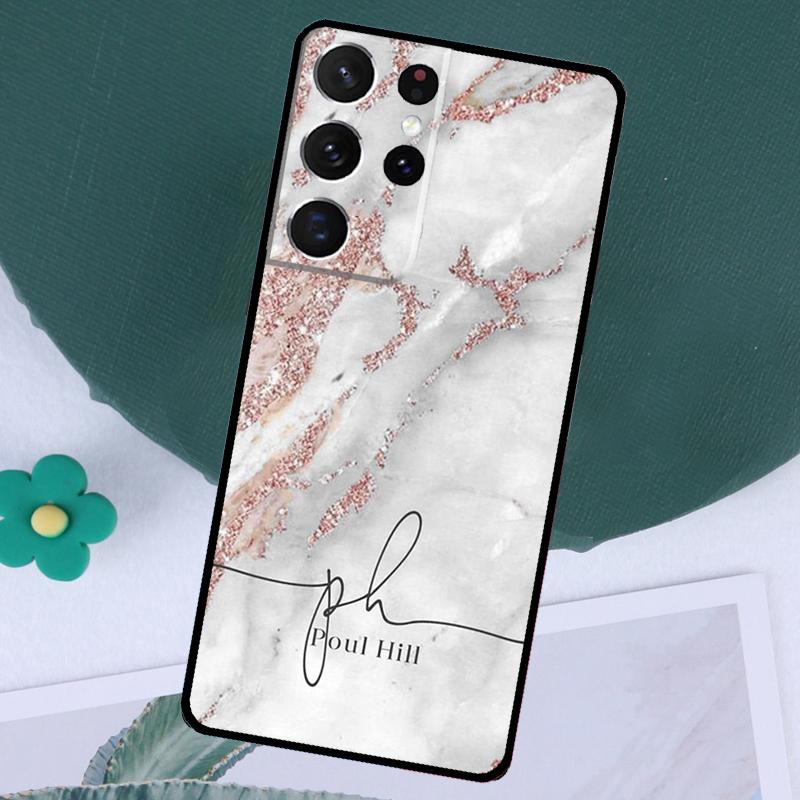 PERSONALISED Marble Name Glitte Case For Samsung Galaxy S24 Ultra S23 S22 S21 Plus Note 10 Note 20 S9 S10 S20 S21 FE Cover