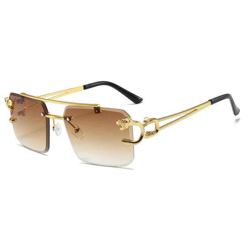 New Fashion Leopard Sunglasses Men Square Uv400 Sun Glasses Women Rimless Vintage Brand Designer Eyewear