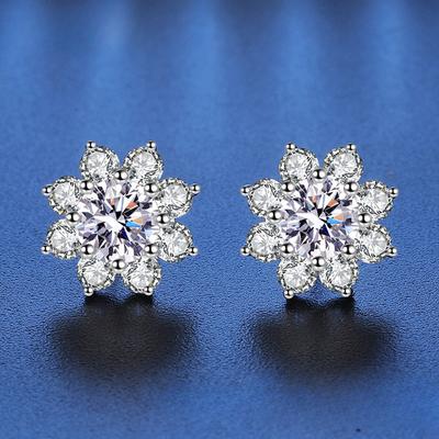 D Farbe VVS1 0,5 CT Moissanit Sonnenblumen Ohrstecker für Frau Süße Hochzeit S925 Sterling Silber GRA zertifizierter Schmuck Geschenk