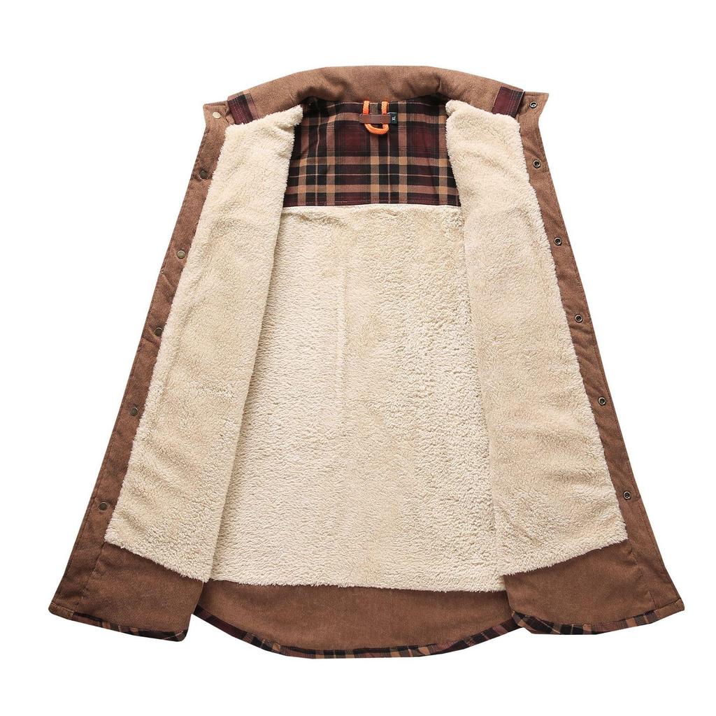 Pánská zimní kostkovaná bavlněná bunda s fleecovou podšívkou - Evropská velikost, k dispozici plus size