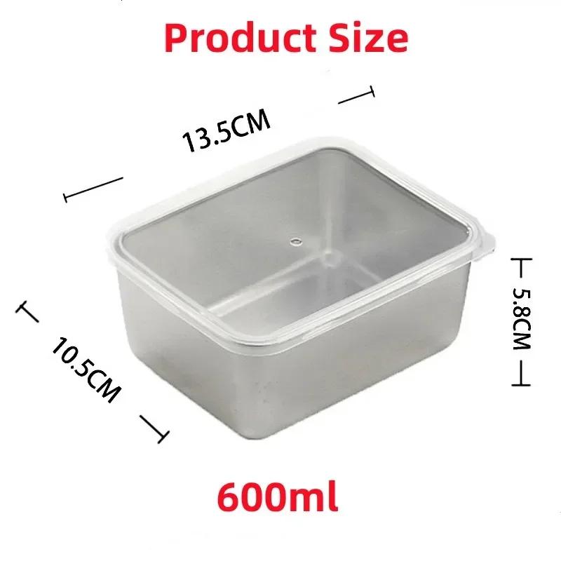 Scatola per alimenti per frutta e verdura da frigorifero in acciaio inossidabile da 6 pezzi da 600 ml con coperchio in plastica per preparare una scatola da picnic per frutta e verdura