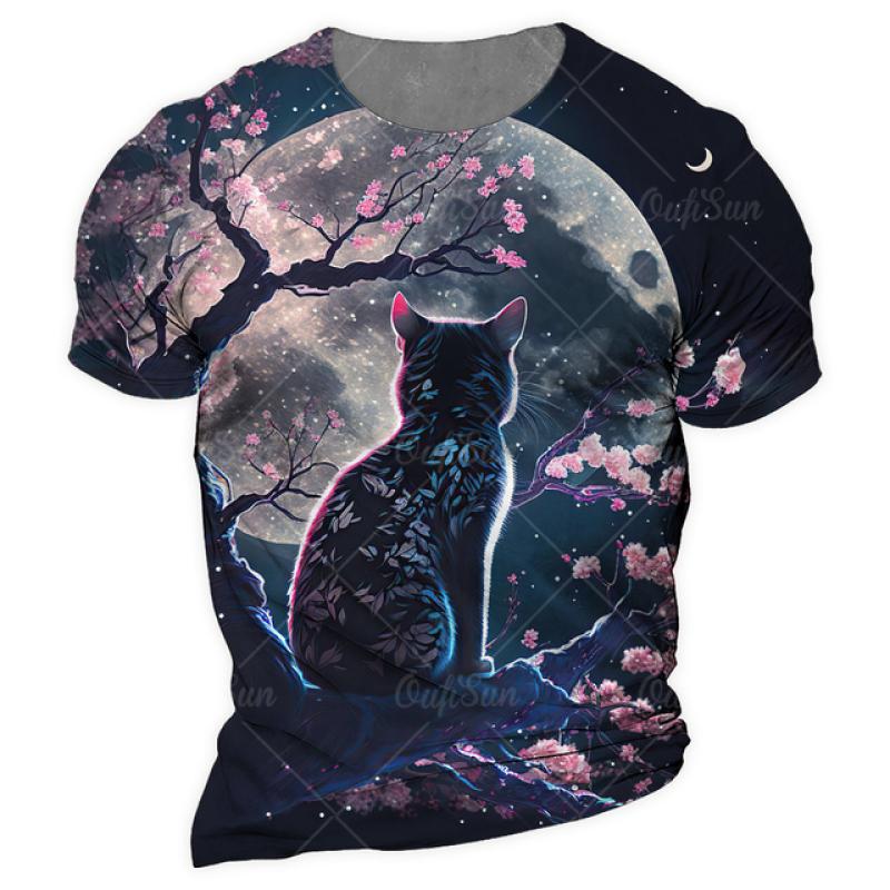 Samurai Cat O-Neck Men's Shirts Summer Male 3d Print Short Sleeve T Shirts Oversized Man Casual Top Tees Daily Animal Clothing