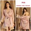 Private Sexy Pajamas, Women's Long-sleeved Satin Lace Lace-up Nightgown and Robe