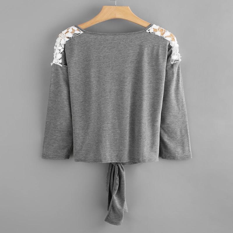 Timeless Design Cotton And Polyester Womens Lace Stitching Round Neck Top