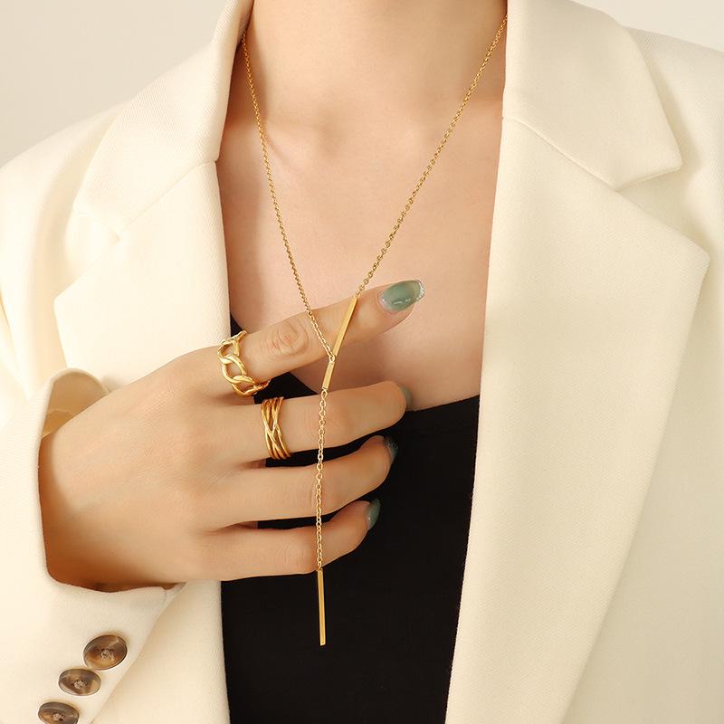 18K Gold Plated Geometric 'Y' Clavicle Chain Necklace, European & American Punk Style, Stainless Steel