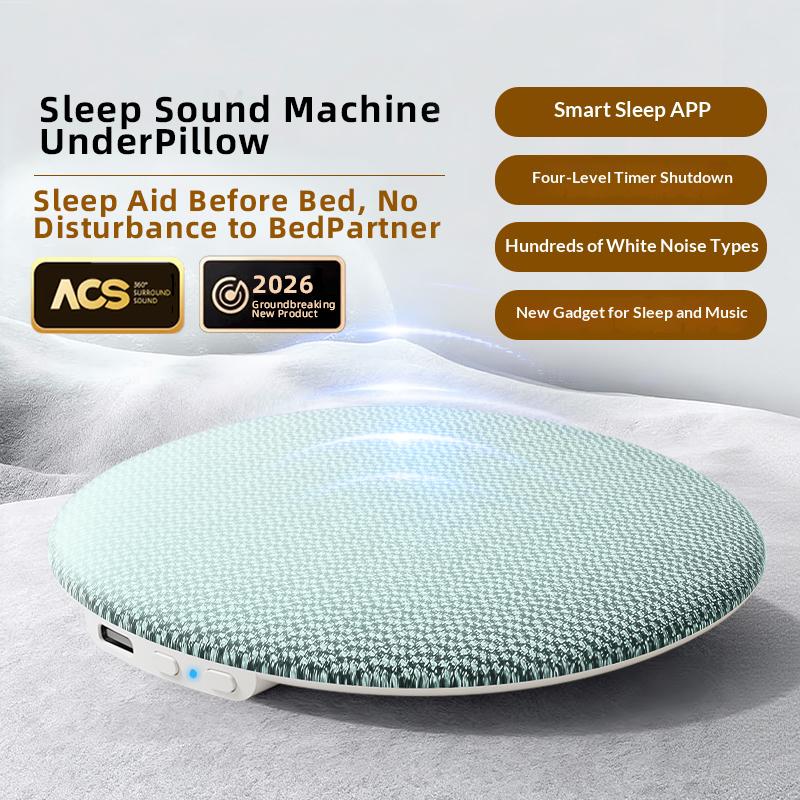 Bluetooth 6.0 Pillow Speaker for Sleeping, Ultra-Thin Under Pillow Sound Machine with White Noise HiFi Stereo Audio