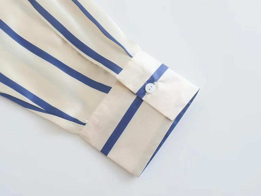 2024 Summer Women's Retro Striped Loose Mid-Length Shirt - European & American Style