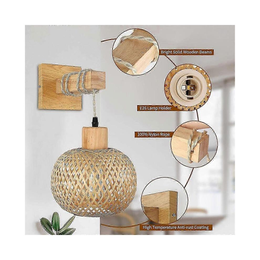 Retro Japanese Style Bamboo Bedside Wall Lamp Restaurant Rattan