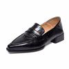 Pointed women's spring new shallow mouth one-pedal small leather shoes thick heel low heel flat shoes