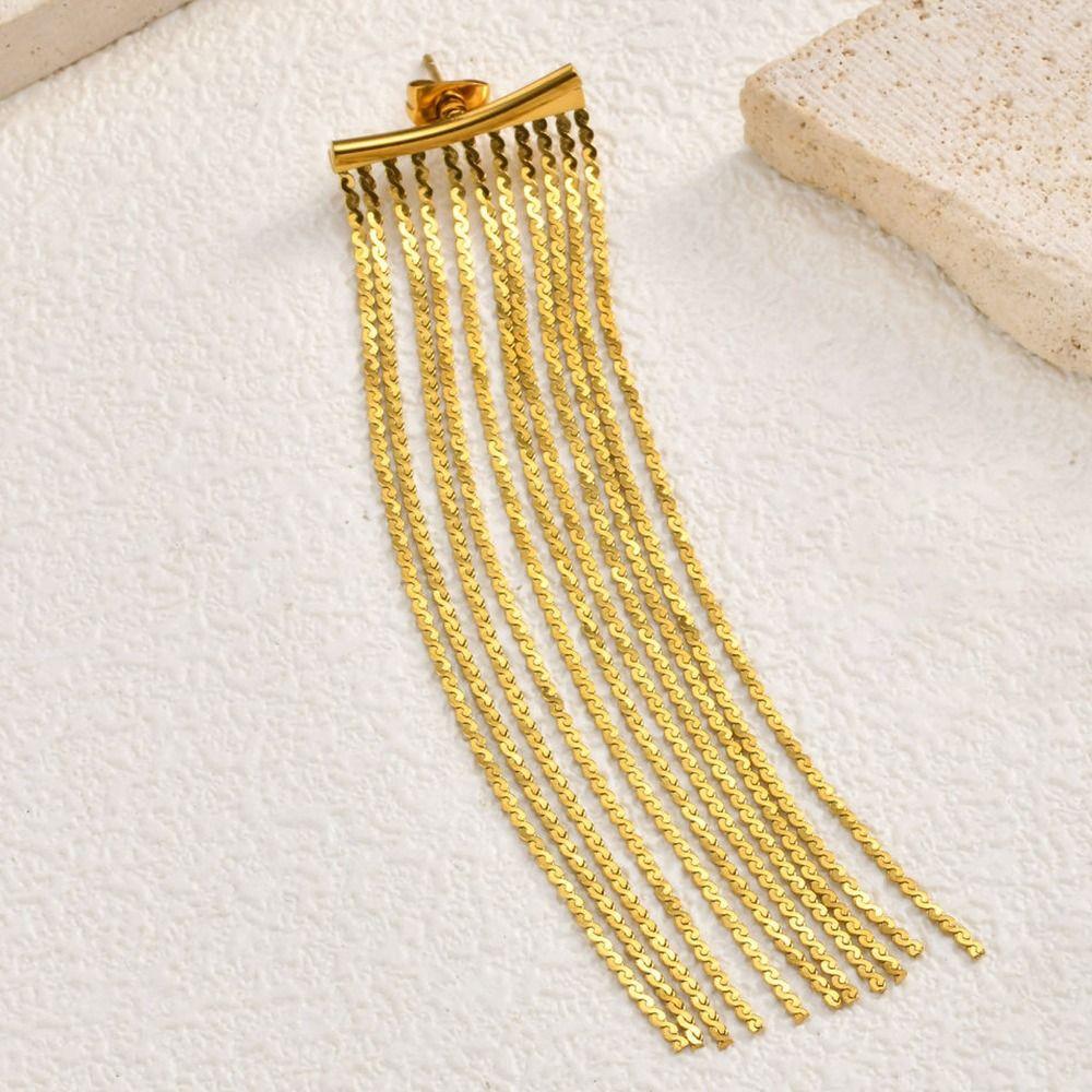 Gold Tassel Earrings Stainless Steel Waterfall Earrings Hypoallergenic Fringe Earrings  Prom Event