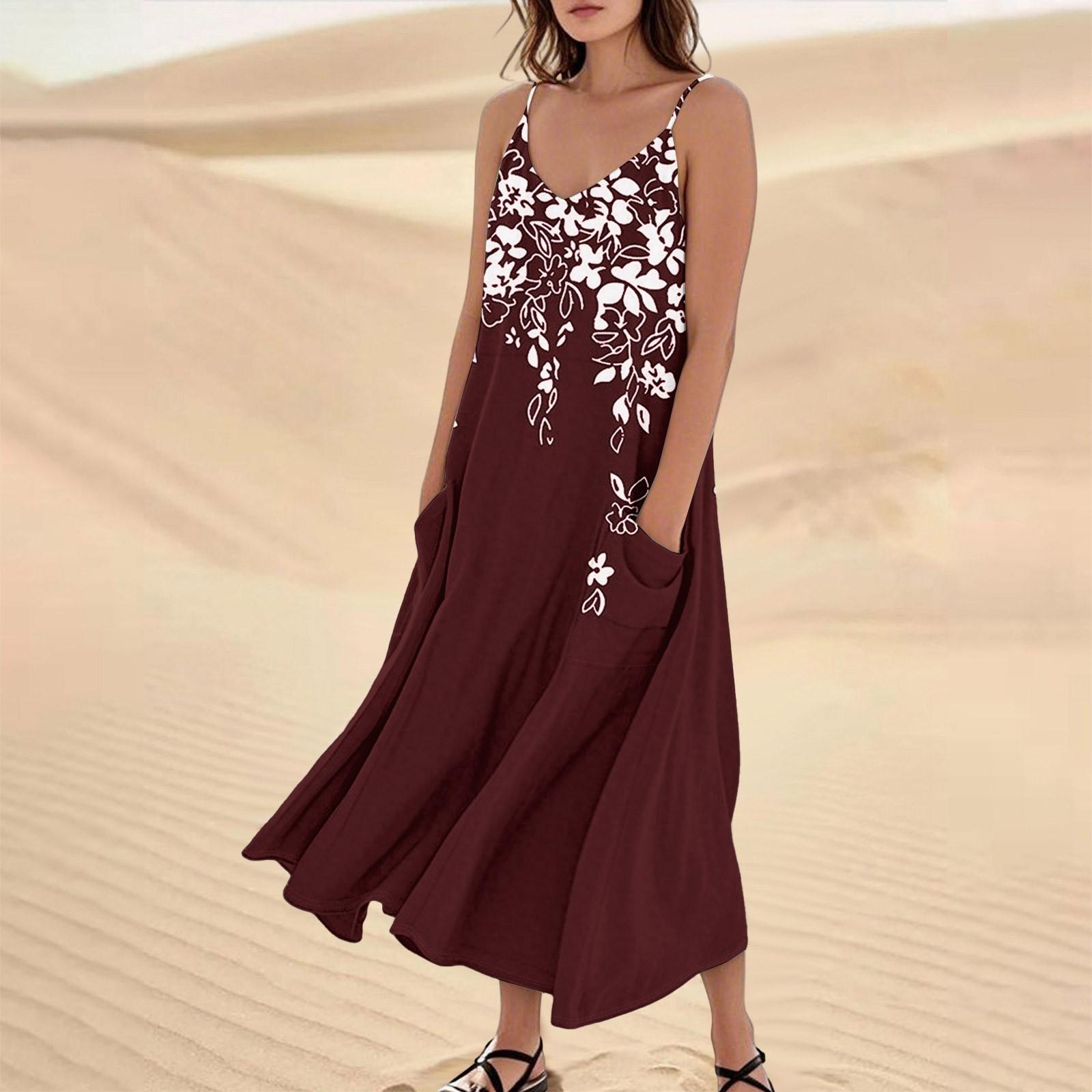 

Женское летнее платье, повседневные свободные длинные пляжные платья для отдыха XL винный