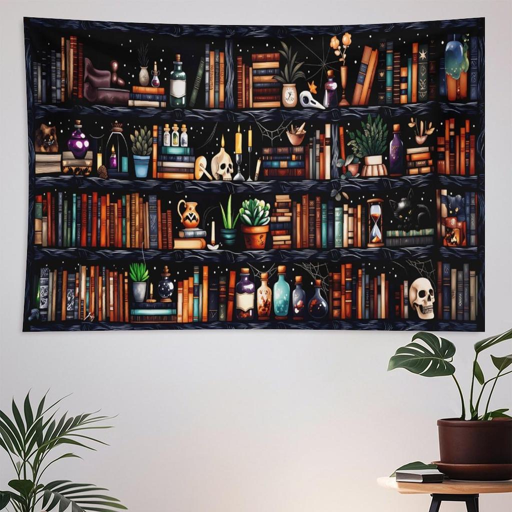 VIKAMA Forest Library Tapestry Gothic Skull Wall Decoration Dormitory Bedroom Living Room Hanging Cloth Home Decor