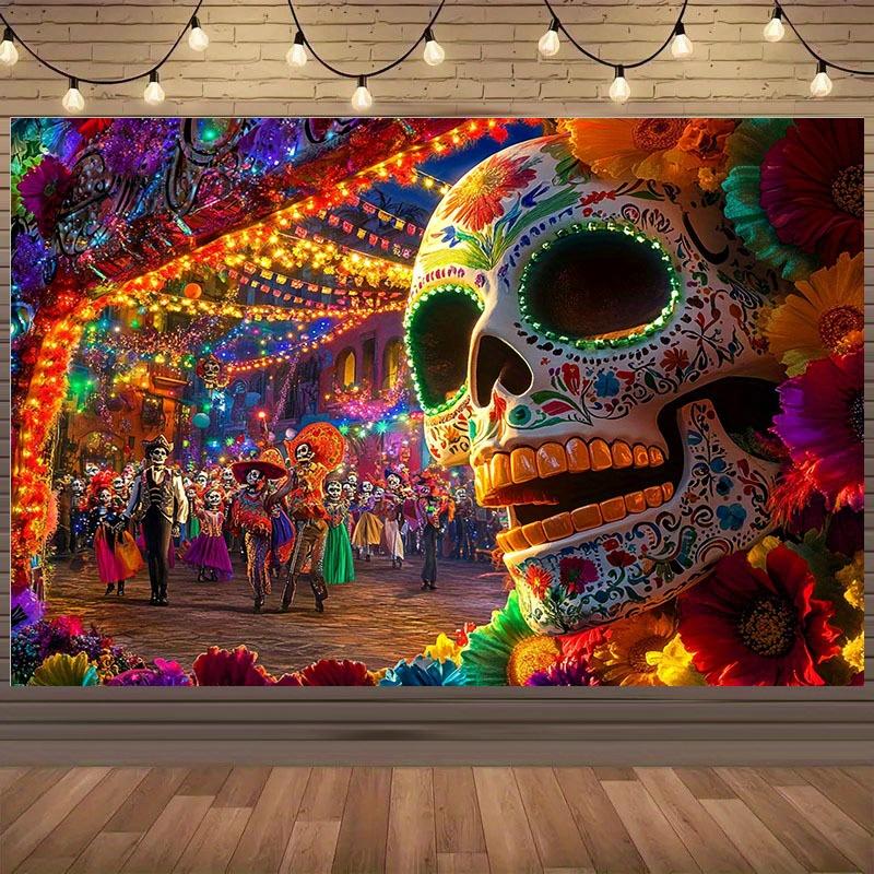 1pc Large Dia De Los Muertos Party Background - Sugar Skull Wall Decoration and Vibrant Mexican Folk Art