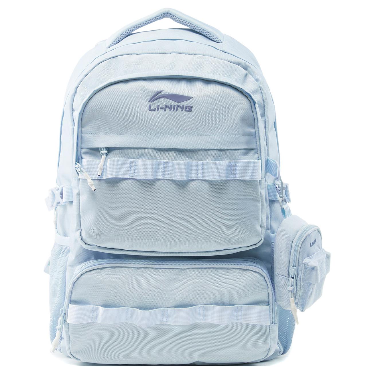 Li Ning Sports Lifestyle Series Fashion Trend Multi Pocket Large Capacity Polyester Backpack Unisex Backpack Cloud-Blue ABSU515-2 Cloud Blue