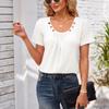 Women's Square-neck Top Pleated Solid Color Loose Button T-shirt