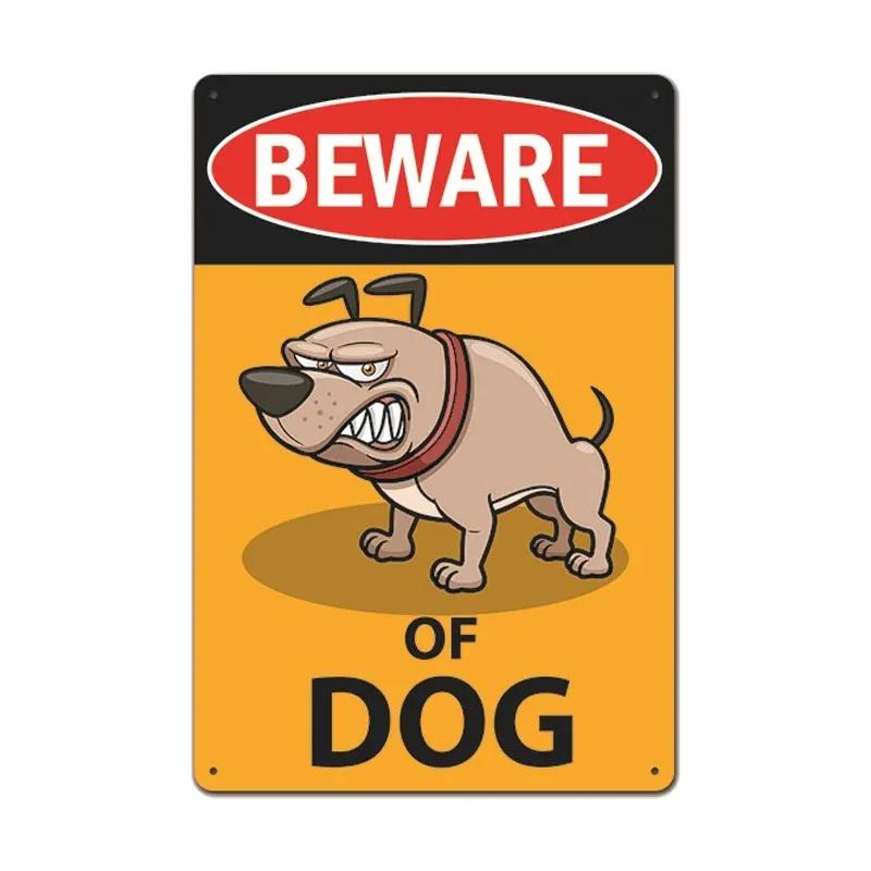 Hisun Tin Sign Vintage Assorted Beware Of Dog Cartoon Bulldog Wolf Tin Sign Set Retro Funny Angry Pet Warning Metal Wall Art Rustic Security