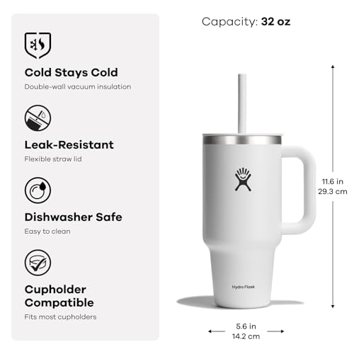 All Around Travel Tumbler, 32oz (946ml) Stainless Steel Tumbler, Automatic Insulation, Insulates Hot and Cold Drinks, Large Capacity with Handle (Auth