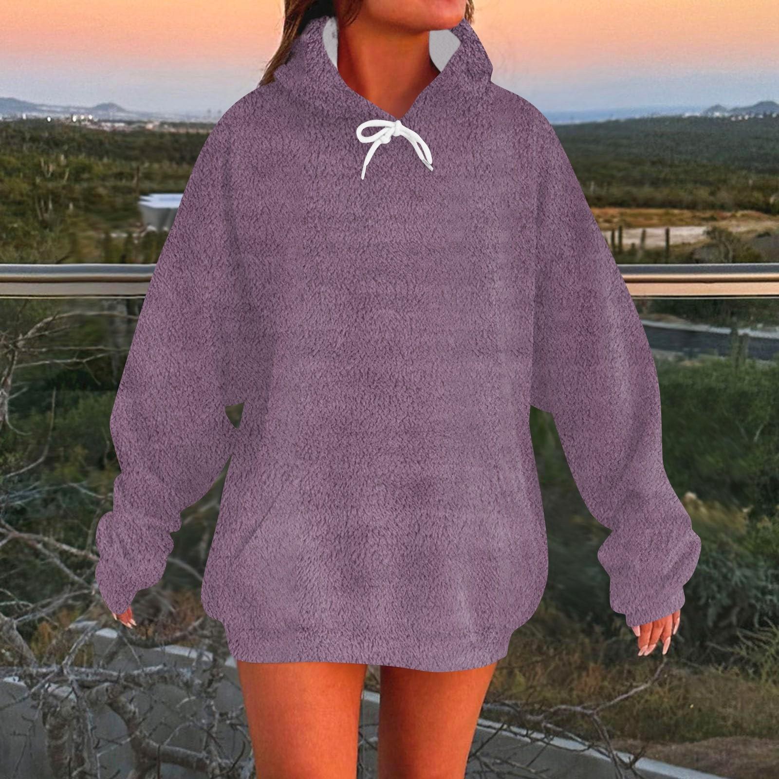 

Женская модная повседневная толстовка с длинным рукавом и капюшоном, однотонная толстовка XXXL фиолетовый