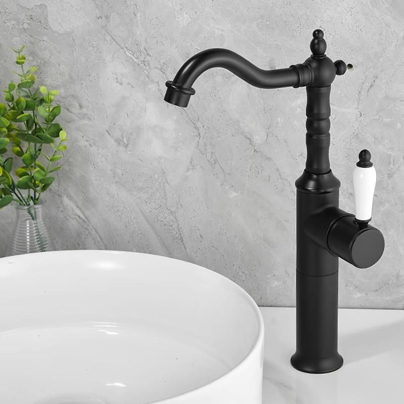 Antik brons handfat kran Guld badrumskran Däckmonterad Svart kökskran diskbänk kran Varm Kall Krom handfat Kran Mässing