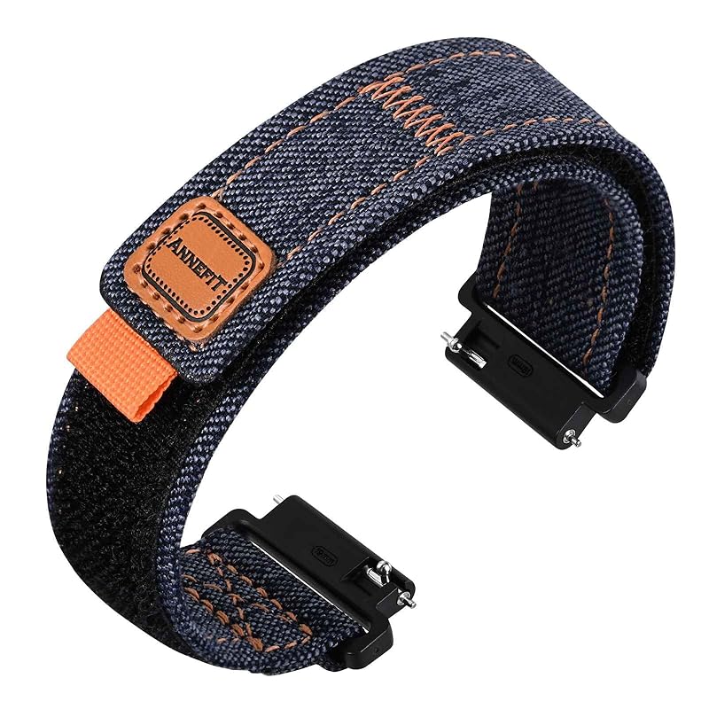 

[ANNEFIT] denim watch band casual watch replacement band cloth velcro watch strap Quick Release 20mm/dark blue