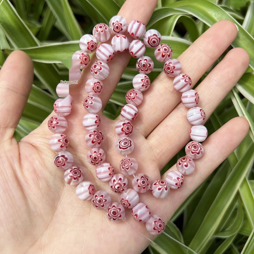 Millefiori Glasperlen 8mm - Rund, Einzelblume, Lose Perlen für DIY Schmuck
