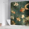 1pc Vintage Goldfish and Lotus Shower Curtain - Polyester with Hook Bathroom Decor, Home Accessories for All Seasons