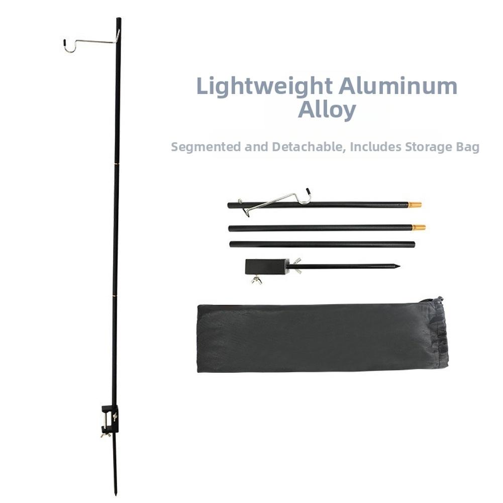 Aluminum Alloy Folding Camping Light Stand with Adjustable Height and 12cm Hook for Convenient For Outdoor Use