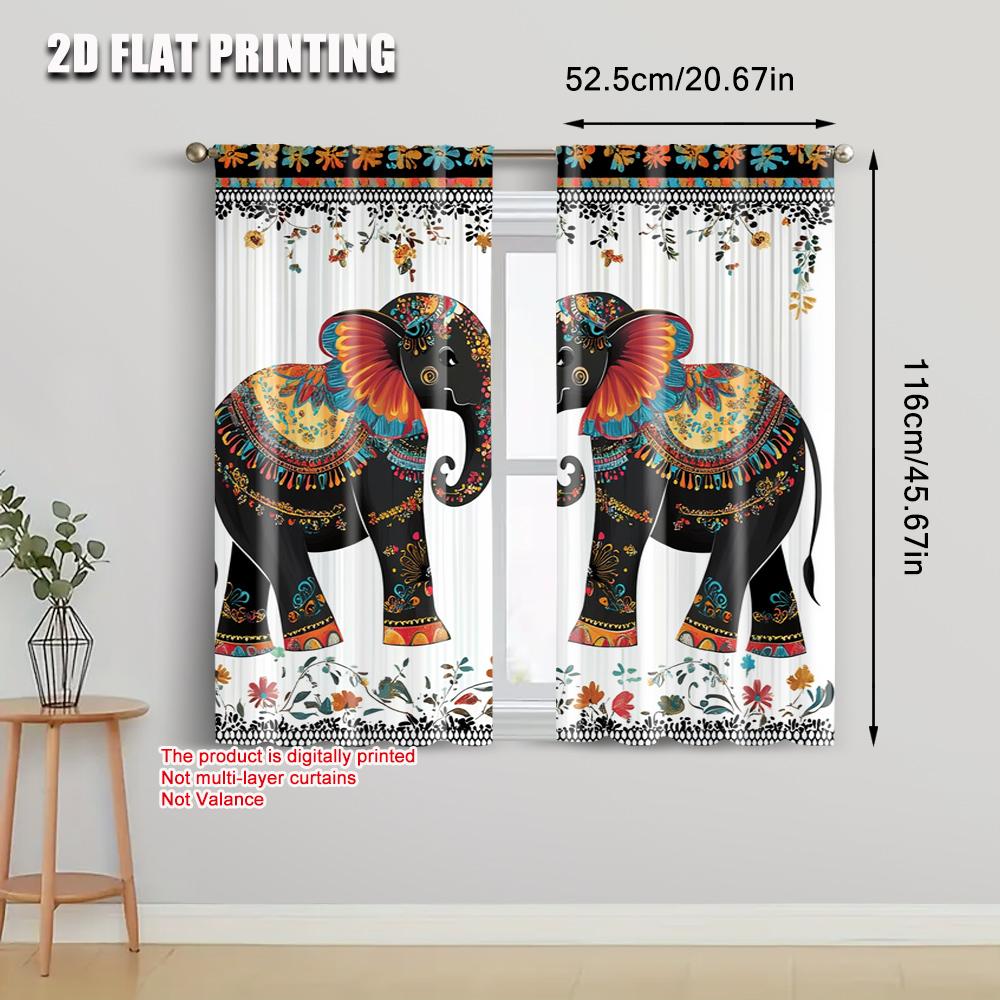 2pcs   Curtains&Drapes 2D Print Two Elephant1 Versatile Polyester Fabric (without Rod) Stuff Clearance Use for Living Room &