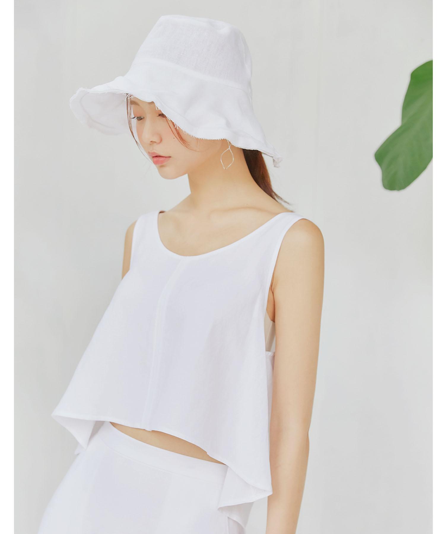 Rexis Linen Sleeveless Asymmetrical Crop Top [White] White/Free