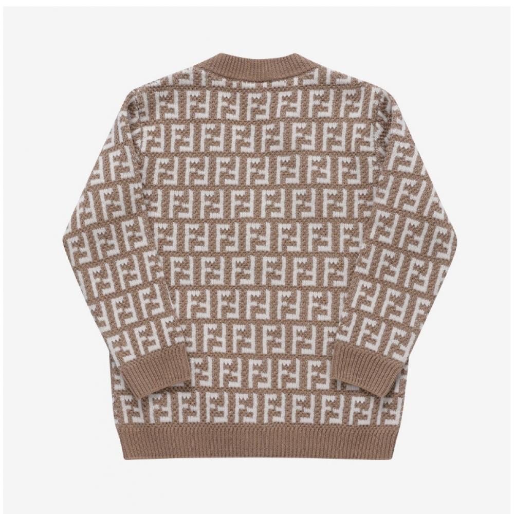 Fendi Jug054 Aobg F1m09 Ff Jacquard Wool Kids Cardigan