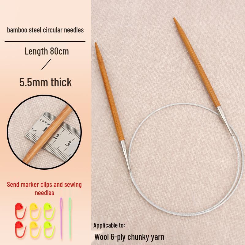 Circular Bamboo & Steel Knitting Needle Set for Hand Knitting Cowl & Cuff Projects