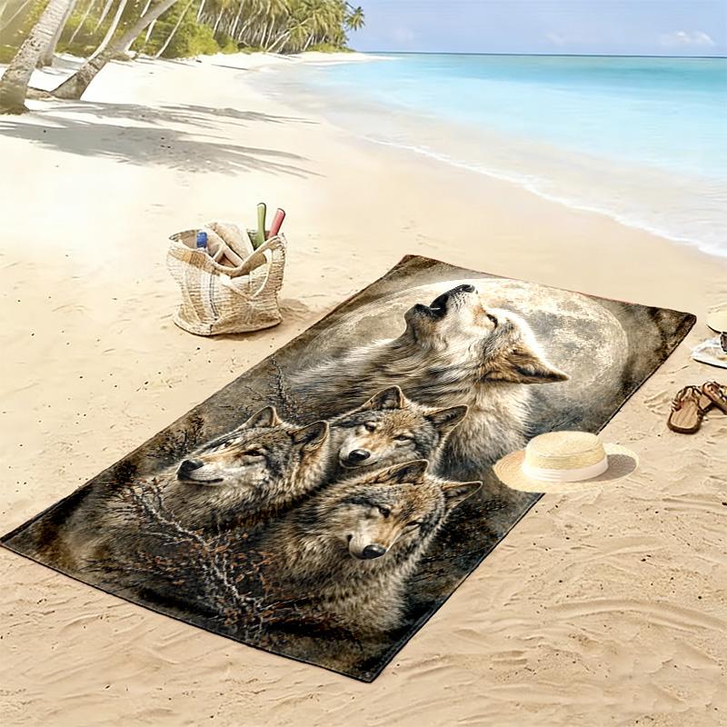 Wolf Art Print Beach Towel, Large Soft Quick Dry Towel for Beach Camping Swimming