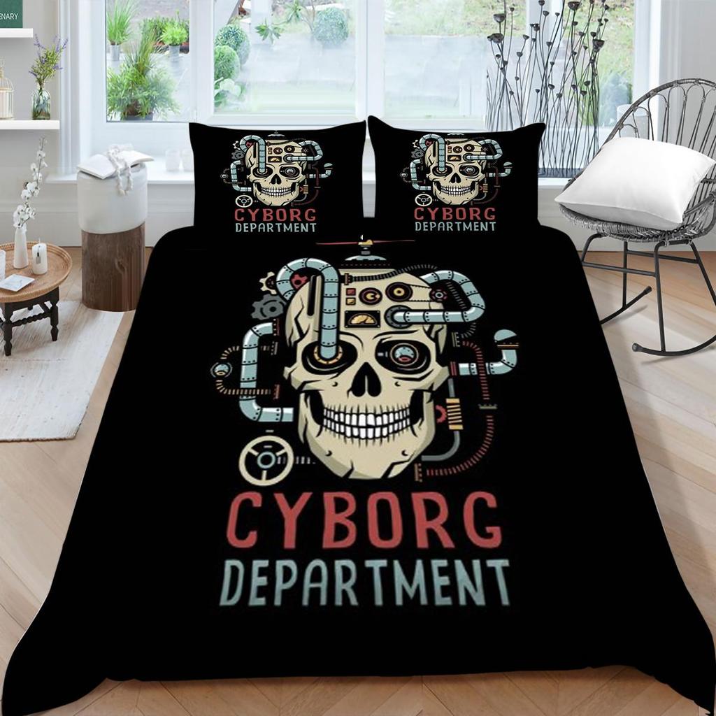 Bettbezug-Set mit Totenkopf-Druck, für King-Size-Bett, Doppelbett, Heimtextilien, modische Bettwäsche, Anzug, Bettbezüge, einzigartiges Design