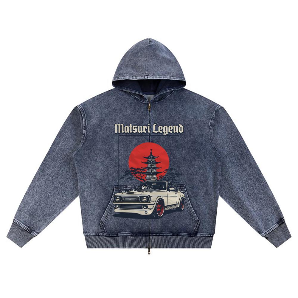 

DTG print Knitted Denim Zip-Up Hoodie Matsuri Legend Brother Print Zipper Hoodies XL темно-синий