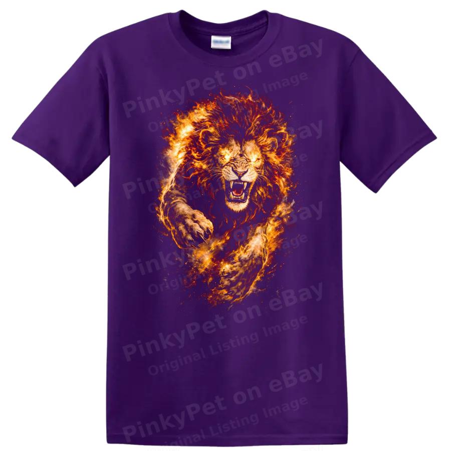 Fierce Lion Fire Graphic T Shirt Wild Animal Artwork Rage Tee