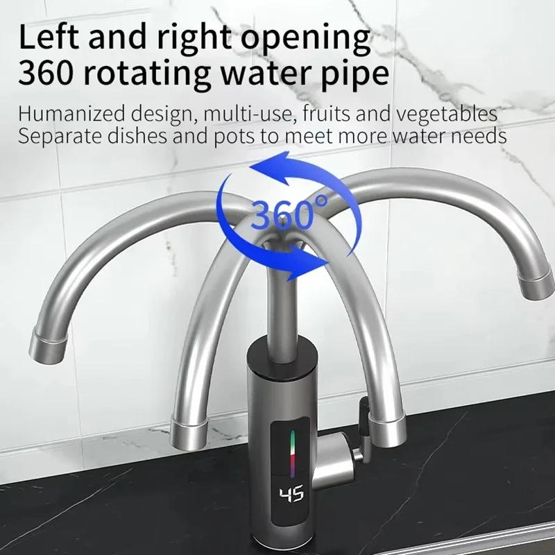 3000W 220V Electric Kitchen Water Heater Tap Stainless Steel LED Digital Instant Hot Water Faucet Heater Cold Heating Faucet