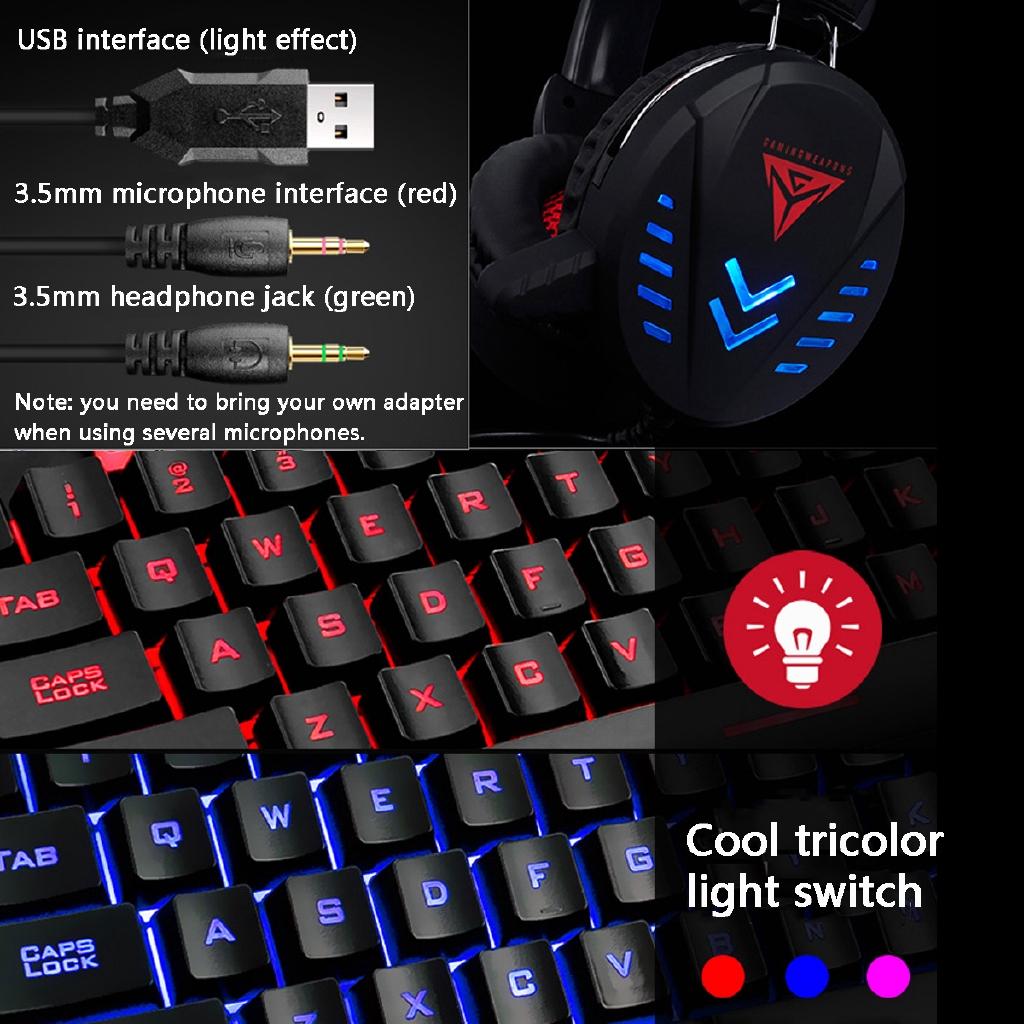 USB Mechanical Feel Keyboard And Game Mouse Set Headset Light Computer Desktop Wired Mouse Three-piece