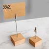 Party Place Card Holder Wooden Cube Memo Clip Stand, Note Display Solid Wood Square Base Desktop Organizer Holder, Vertical Receipt for Wedding