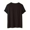 3D Print Round Neck Short Sleeved T-shirt for Women Cup Black Letters Tees Breathable Polyester Stretch Comfortable for Everyday