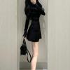 American Polo Neck Black Long Sleeve Dress Pure Lust Spice Girl Pleated Sports Slim Fit Waist Skinny Short Skirt Skirt