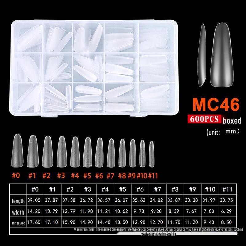 600pcs Transparent Full Cover Nail Tips with Scale Line - No Filing Needed, Traceless, Removable, Wearable False Fingernail Stickers in Box.