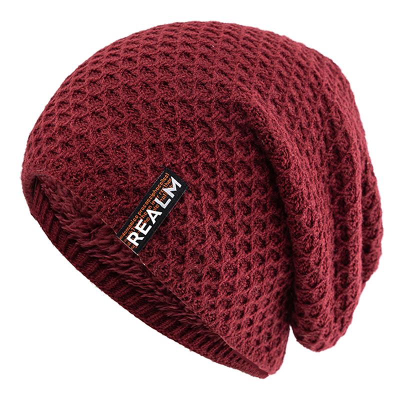 New Unisex Winter Hats For Men & Women Warm Ski Beanie Hat Letter Label Decor Thermal Lined Knitted Hat