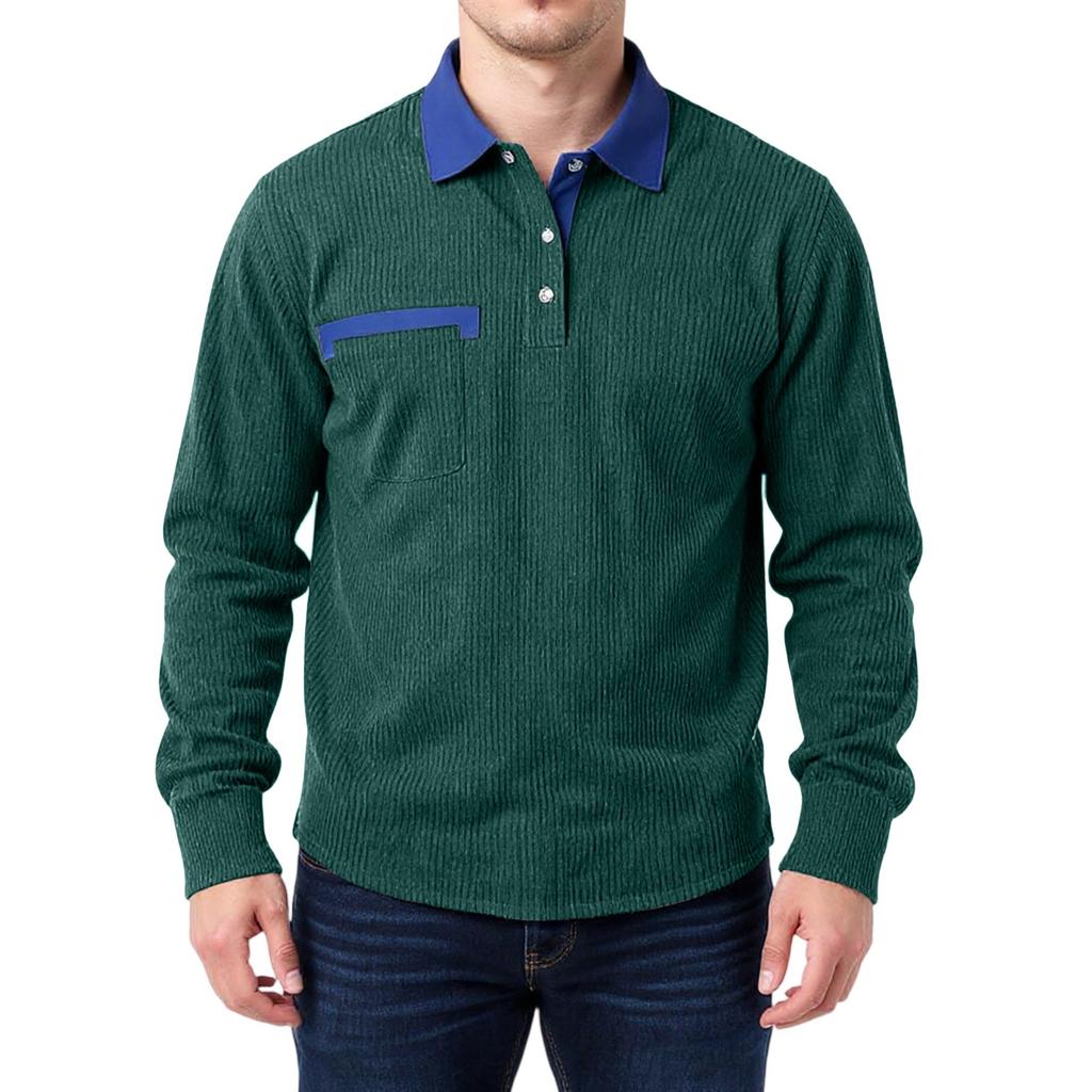 Men's Double Color High Collar Button Long Sleeve Shirt Casual Autumn/Winter Top