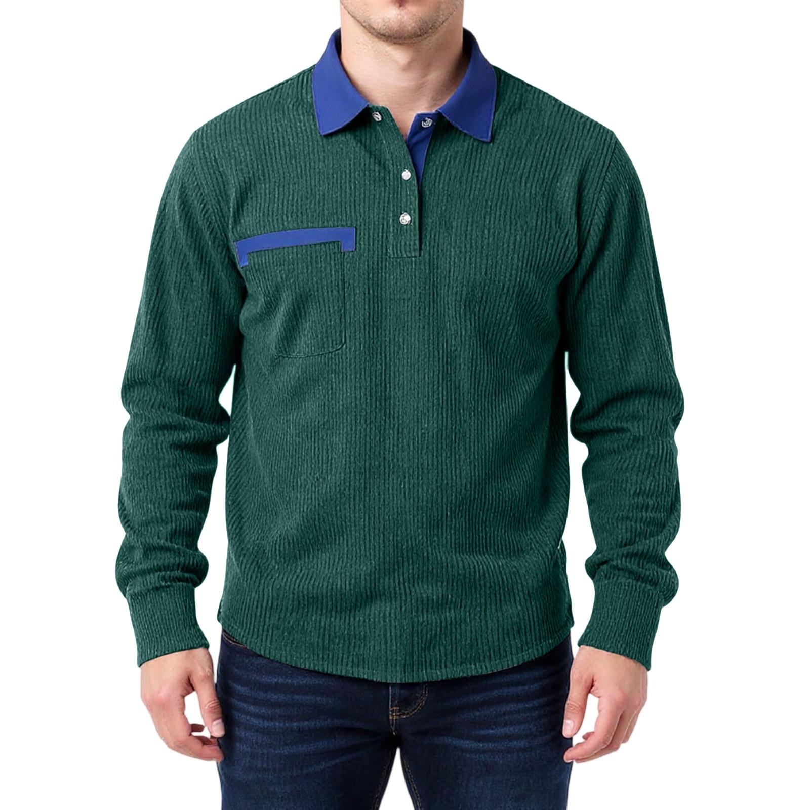 

Men s Double Color High Collar Button Long Sleeve Shirt Casual Autumn/Winter Top XXL