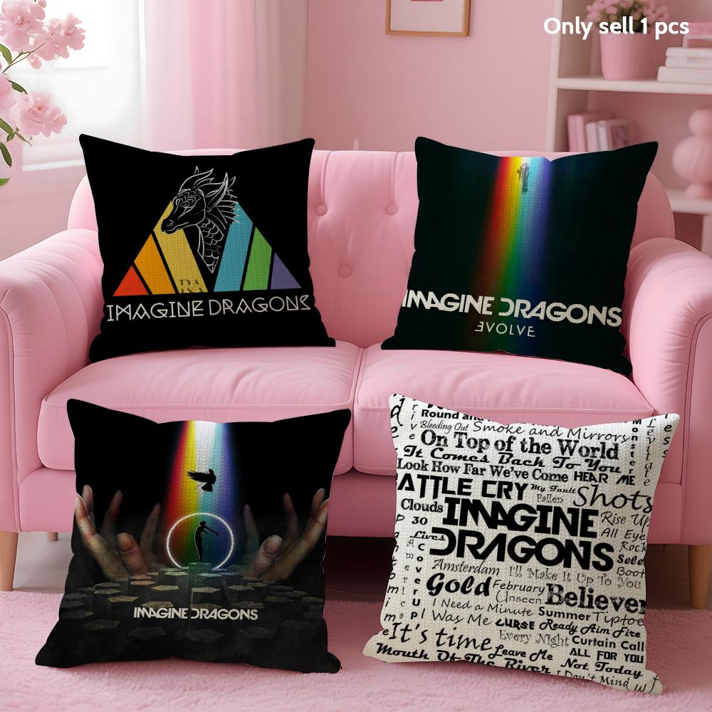 I-Imagine D-Dragons Cushion Cover Summer Coolness Linen Fabric Double-Sided Printing Pillow Case Sofa Home Decor Gift