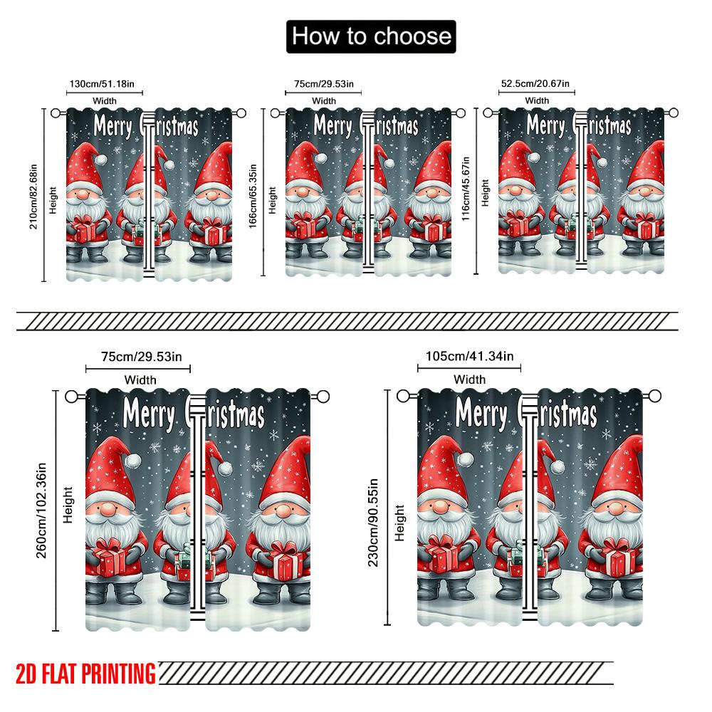 Set Of 2 Flat Printing Merry Christmas Scene Curtains Midget Polyester Without Electricity Family Curtain Machine Washable