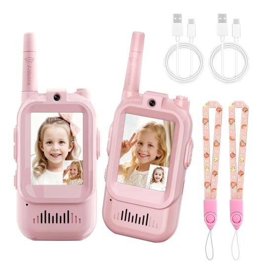 Video Walkie Talkies Toys Rechargeable Play House Toys for Kids Adjustable Lanyard Two-Way Video Call Device for Role Play & Parent-Child Interaction