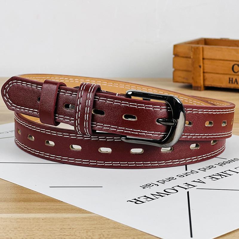 Pu Womens Leather Belt With Double Line And Hollow Design For Jeans Work And