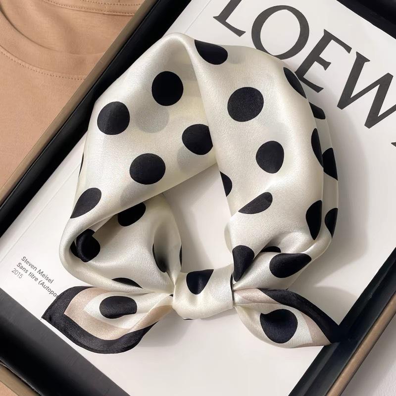 Dámský béžový hedvábný šátek - 53 cm Korejský styl Tištěný čtverec, 100% morušové hedvábí na jaro/léto